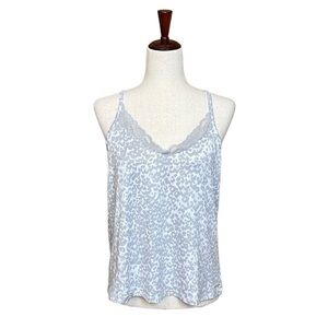 BCBGMaxAzria Lace Trim Top Cami Racer Back. Grey White Print Size M #1162 NWT